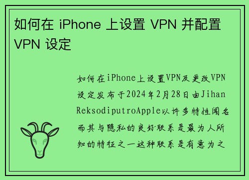 如何在 iPhone 上设置 VPN 并配置 VPN 设定